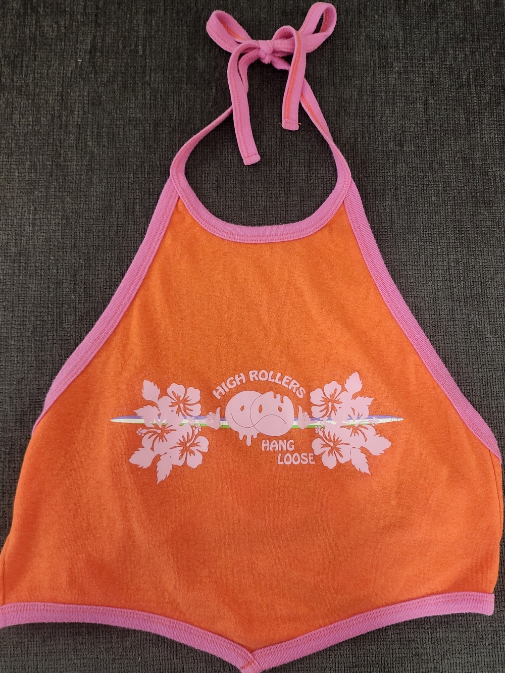 Urban Outfitters High Rollers Hang Loose Floral Orange Pink Retro Halter Top, L